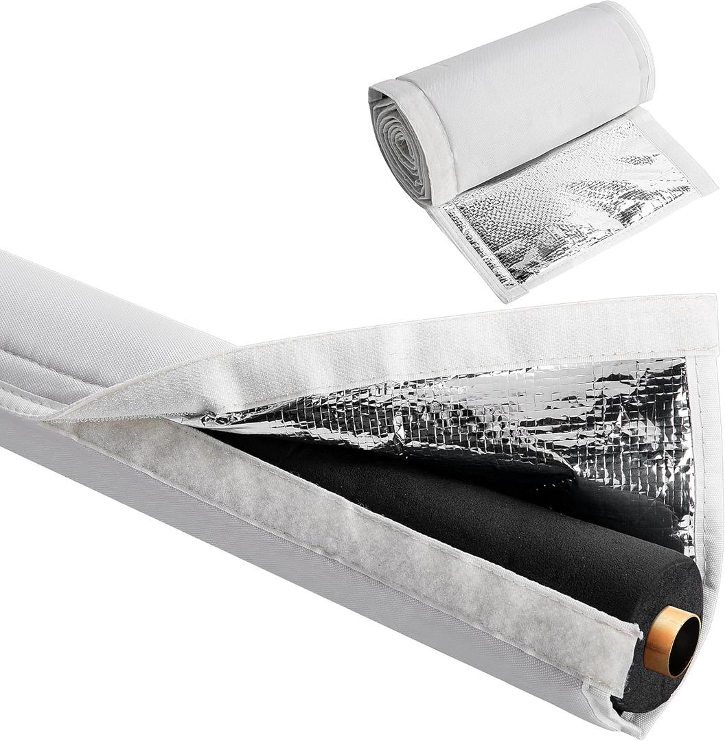 3 Layers HVAC Copper Pipe Insulation Cover, 72x10.2 Inch 600D Oxford AC Pipe Insulation Covers, Flexible White Gray Copper Line Insulation Sleeve for Central AC Mini Splits Mini Splits