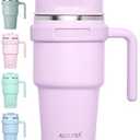 ALOUFEA 20 oz Insulated Coffee Mug Tumbler with Handle, Stainless Steel Travel Mug Tumbler with Lid and Straw,Double Wall Vacuum Leak Proof Ice Coffee Thermal Cup, Lavender