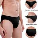 wirarpa Men's 100 Cotton Briefs Underwear No Fly Covered Waistband 4 Pack (Black, L)