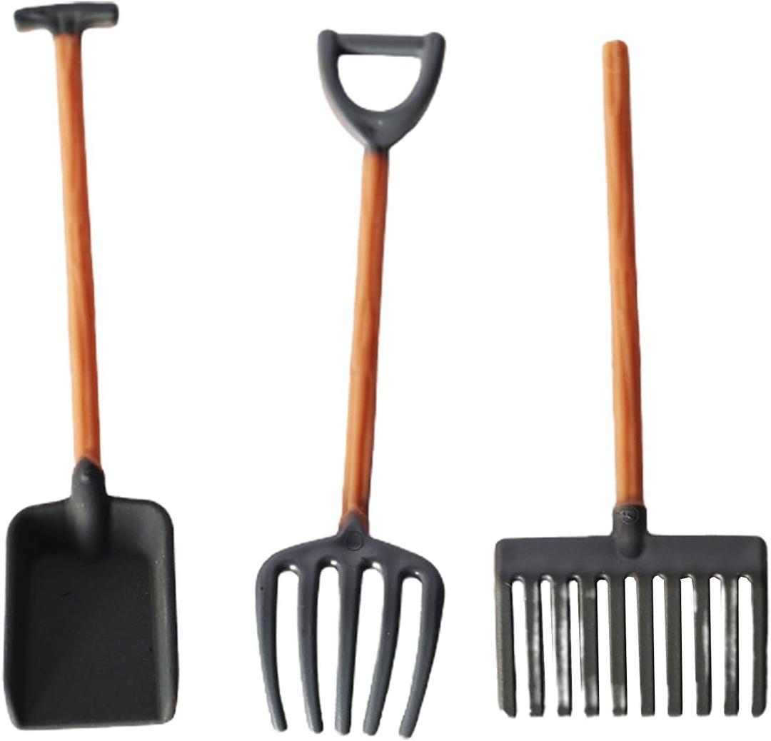 3Pcs/ Set Dollhouse Miniatures, 1/ 12 Scale Miniature Dollhouse Farm Tool Accessories, Plastic Mini Farm Tool Shovel Rake for Micro-Landscape Scene Lightweight Dollhouse Decor