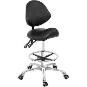 Grace & Grace Professional Saddle Stool Chair with Back Support, Hydraulic Ergonomic Saddle Seat Stool with Wheels for Clinic Dentist Spa Massage Salons Studio (Black, with Foot Rest)