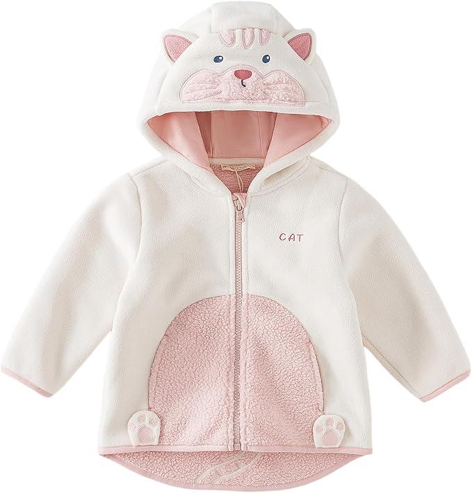 DAVE&BELLA Toddler Fleece Jacket, Baby Boys Girls Animal-shaped Hooded Zipper Long Sleeve Warm Spring Autumn Outerwear Coat 2-3T