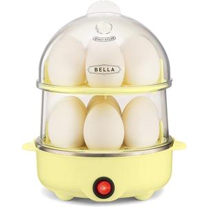 BELLA Rapid Electric Egg Cooker and Omelet Maker with Auto Shut Off, for Easy to Peel, Poached Eggs, Scrambled Eggs, Soft, Medium and Hard-Boiled Eggs, 14 Egg Capacity Tray, Double Tier, Yellow
