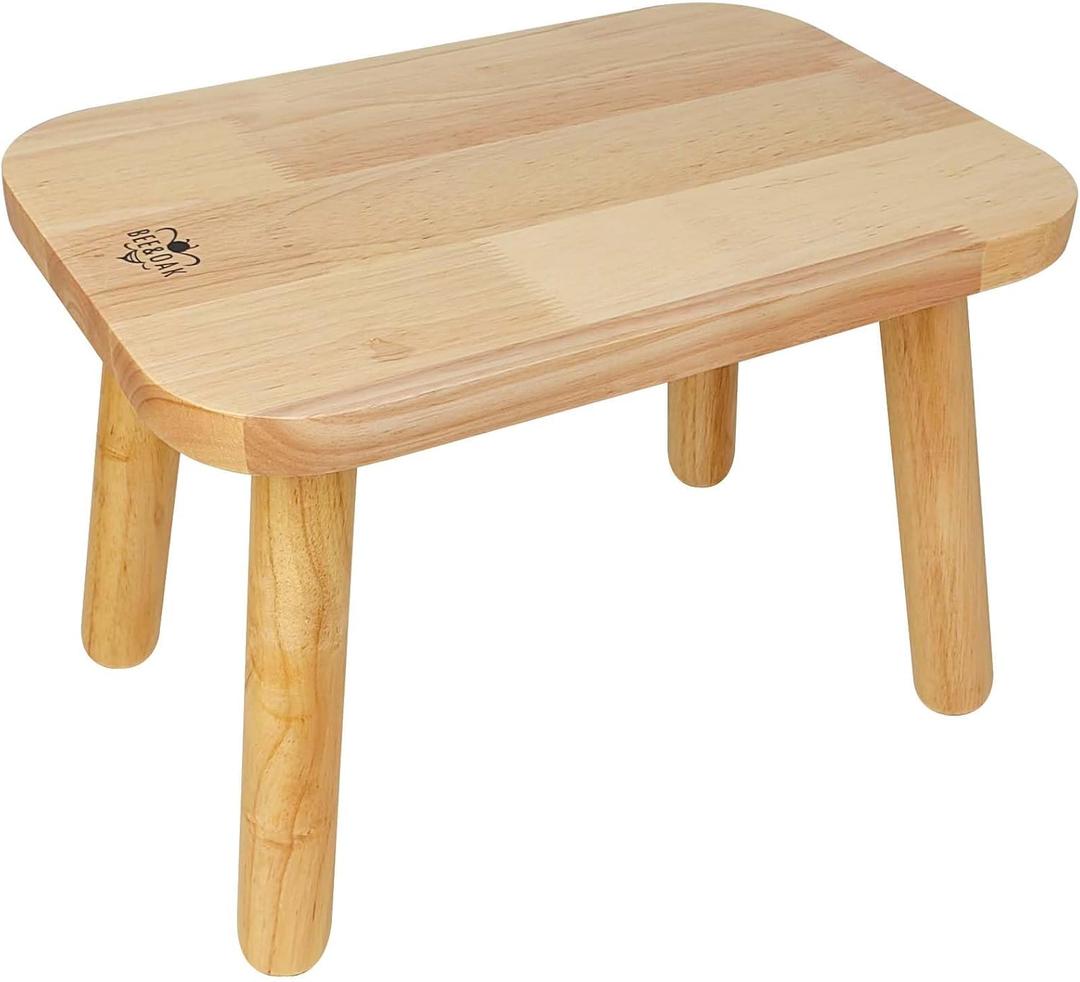 BEE&OAK 13.4 Inch Heavy Duty Wooden Step Stools for Adults - Non Slip, 300 LBS Capacity, Easy Assembly - Ideal Step Stool for High Beds, Kitchen, Bathroom, Office, Garden (Natural)