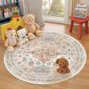 zesthome Washable Round Area Rugs - Non-Slip 6ft Round Rugs, Ultra-Thin Large Circle Rugs for Living Room, Soft Low Pile Rug for Bedroom, Kitchen, Nursery - Vintage Stain Resistant Round Rug