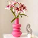 BLOFLO Hot Pink Ceramic Vase, Colorful Ceramic Vase, Modern Dried Flower Vases, Pink Round Vase for Centerpieces Wedding Dinner Table Party Office, Housewarming Gift (3 Layers Pink)