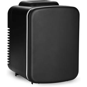 Simple Deluxe Mini Fridge, 4L/6 Can Portable Cooler & Warmer Freon-Free Small Refrigerator Provide Compact Storage for Skincare, Beverage, Food, Cosmetics, 4 L, Black