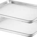 Baking Sheets Set of 2, HKJ Chef Cookie Sheets 2 Pieces & Stainless Steel Baking Pans & Toaster Oven Tray Pans, Rectangle Size 16 x 12 x 1 inch, Non Toxic & Healthy & Easy to Clean