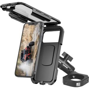 Hamdril UTV Phone Mount with Waterproof Protector, 360 Degree Adjustable Holder, Compatible with 1.5-2inch Roll Bar SXS/Polaris RZR 900 1000 XP/Can-am for 4.0"-6.3" Cell Phone