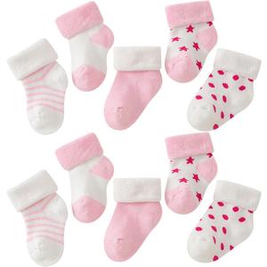 5 Pairs Unisex Baby Terry Cloth Socks Newborn Baby Winter Socks Infant Soft Warm Socks Newborn Girl Boy Ankle Socks Pink