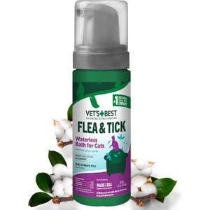 Vet's Best Natural Waterless Flea & Tick Bath for Cats  Natural No-Rinse Dry Shampoo with Plant-Based Ingredients  Flea and Tick Prevention and Control with Certified Essential Oils  5 oz Bottle