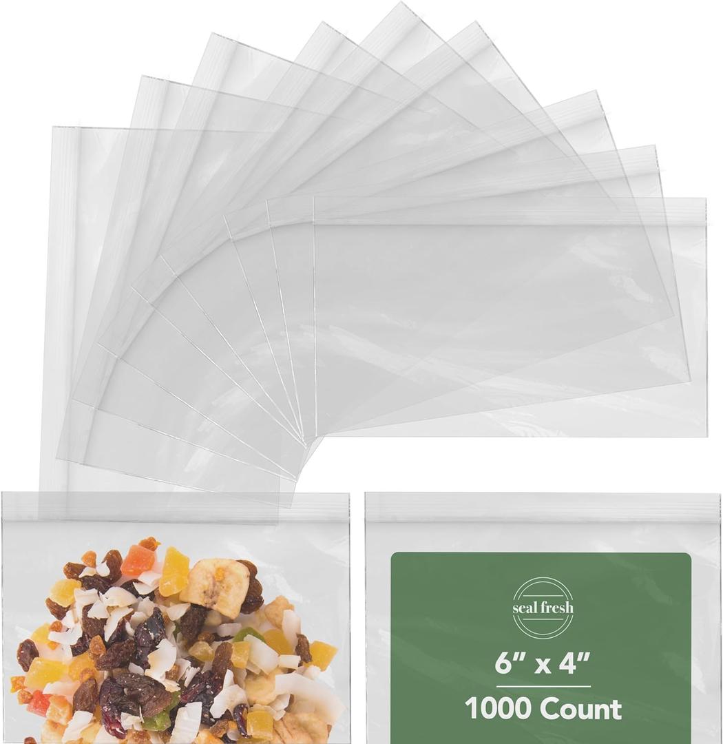Seal Fresh 6 x 4 Inch Resealable Plastic Snack Bags 1000 Pack  Clear Reclosable Bags with Zipper Seal for Treats, Small Food Storage, Crafts, Party Favors