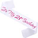 It's My 21st Birthday Sash, White Pink Birthday Sash for 21st Bday Party Supplies, Gifts for Girls Bday Party Favors