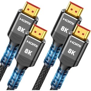 Highwings 8K HDMI 2.1 Cable 2-Pack 15FT, Slim Ultra High Speed HDMI Braided Cord-48Gbps,4K@120Hz 8K@60Hz, HDCP 2.2&2.3, Dynamic HDR,eARC,DTS:X,RTX 3090,Compatible with Roku TV/HDTV/PS5/Blu-ray (Black)