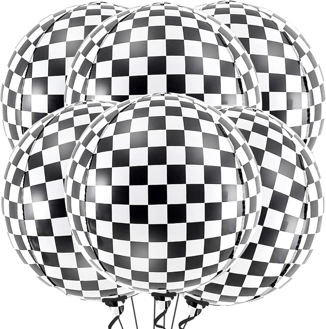 KatchOn, Black and White Checkered Balloons - 22 Inch, Pack of 6 | Race Car Balloons for Race Car Birthday Party Decorations | Racing Party Decoration | Checkered Party Decorations | Emo Party Decor