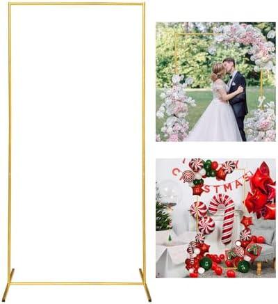 SPRITE DISPLAY Gold Wedding Arch Backdrop Stand, 6.6FT*3.3FT Square Balloon and Flower Metal Frame for Ceremony, Anniversary, Party, Baby Shower Photo Booth Decoration