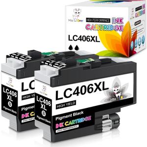 LC406XL Black Ink Cartridges Compatible for Brother LC406XL LC406 for Brother MFC-J4335DW MFC-J4535DW MFC-J4335DW MFC-J5855DW MFC-J6555DW MFC-J6955DW Printer, 2 Black