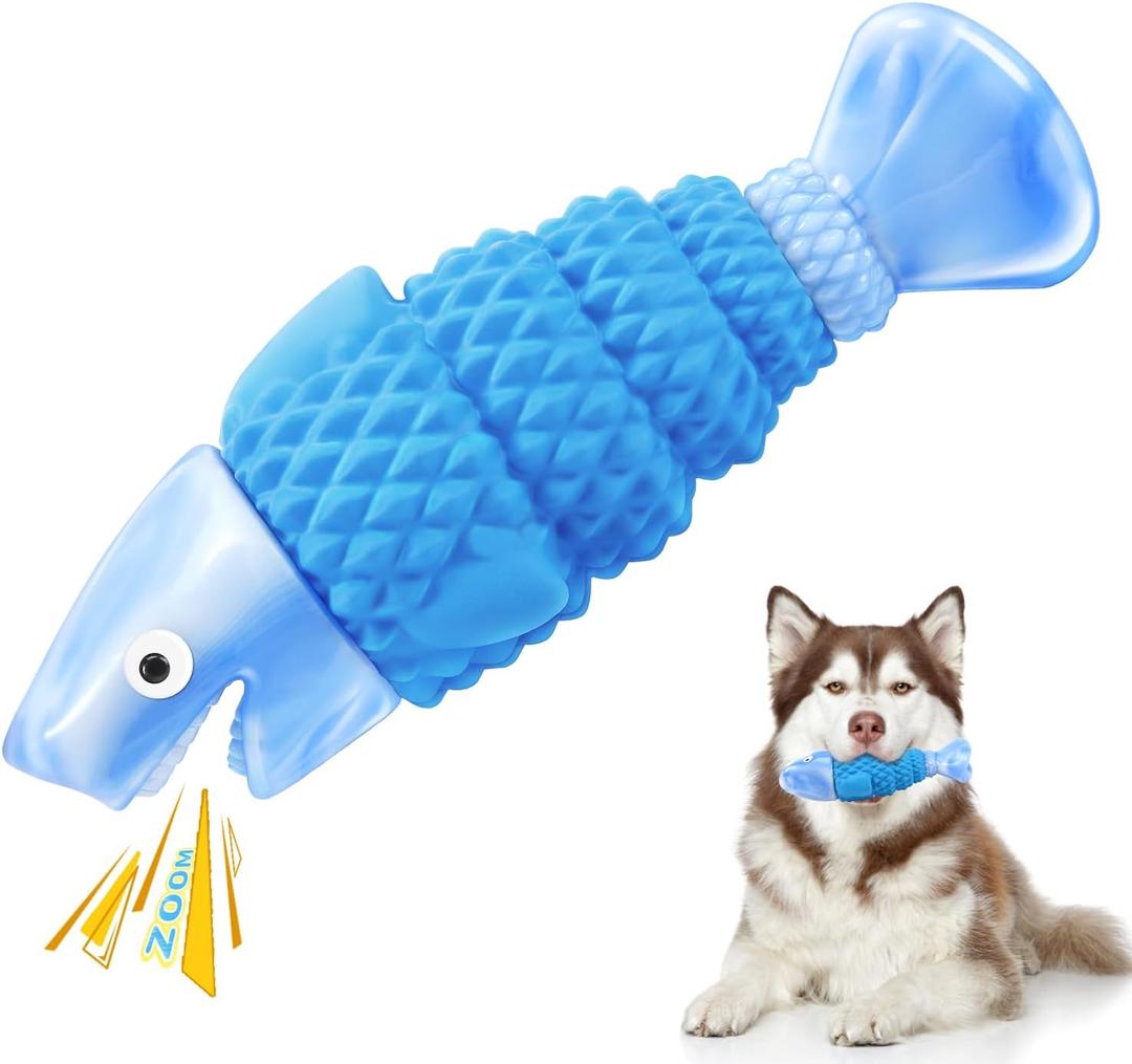 WinTour Tough Dog Toys for Aggressive Chewers, Indestructible Dog Chewers for Medium & Large Breeds, Squeaky Durable Chew Toys to Keep Them Busy, Reduce Boredom, Teeth Cleaning, Bacon Flavor (Blue Shark)