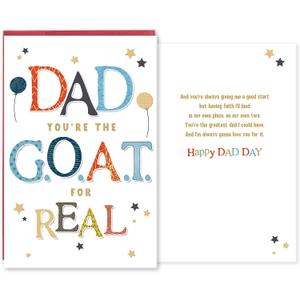 4 x Funny Father's Day Card for Dad, Slang Fathers Day Card for Daddy, Hilarious Fathers Day Gift from Kids, Dad You're the GOAT for Real