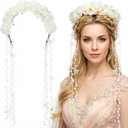Syhood Flower Headband Floral Fairy Crown Adjustable Butterfly Flower Headpiece with Ribbon for Bridal Renaissance