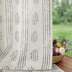 Boho Linen Curtains for Bedroom Living Room Black Farmhouse Boho Curtains 84 Inches Long Geometric Striped Patterned Mudcloth Grommet Top Light Filtering Window Drapes 2 Panels Black on Beige