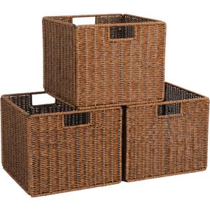 Wicker Storage Basket - Large 12x12x10in Cube, Woven Wicker for Shelves, Pantry, Kitchen & Bathroom Organization (Brown)
