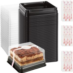 100Pcs Clear Cake Box 3.5 Inch Mini Cake Box with DIY Stickers, Clear Plastic, Individual Cupcake Containers for Mini Cake