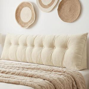 Headboard Pillow King, Large Triangular Wedge Headboard Pillow for Reading and Resting, Backrest Positioning Support Pillow with Removable Cover (Beige)