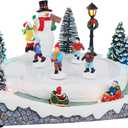 Animated Christmas Village Skating Pond - Lighted Musical Snow Scene with 4 Moving Skaters, Adapter, Battery Slot