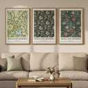 Large Framed William Morris Green Wall Art Set of 3, Vintage Floral Canvas Picture Paintings for Walls, Rustic Botanical Floral Artwork Prints for Living Room, Bedroom, Dining Room, Hallway, Office Wall Decor, Total Size 30x60 In, 20"W x 30" H x 3Pcs