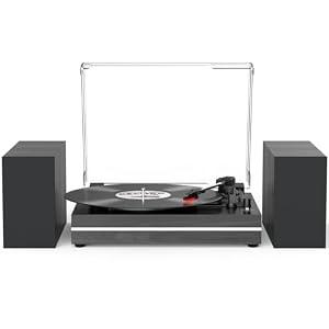Seasonlife® Vintage Vinyl Record Player with 2 External Speakers,Wood Black