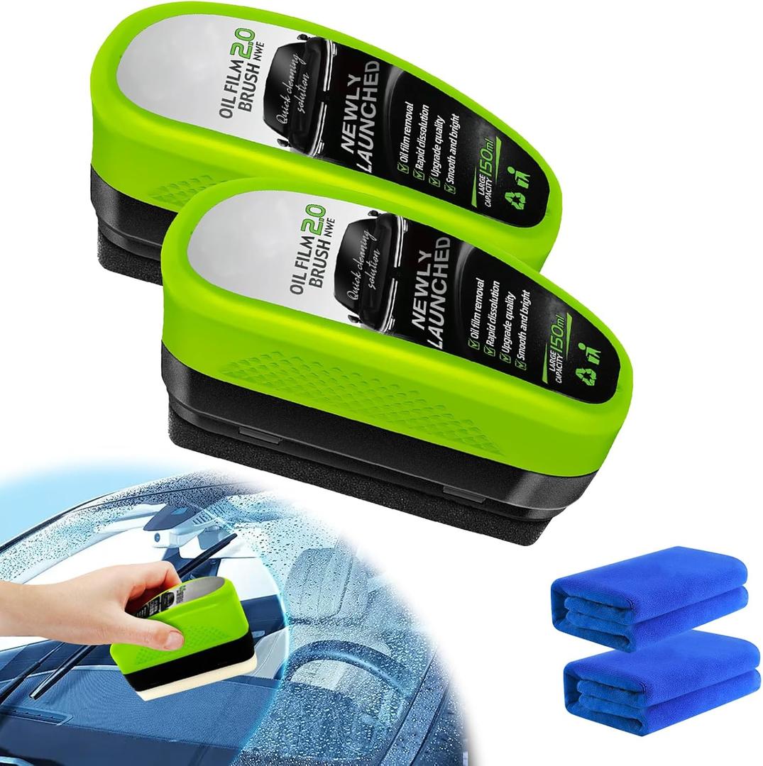 2Pcs Upgrade Automotive Oil Film Cleaning Brush, Oil Film Remover for Automotive Windows, Glass Coating Board for Windshield, Prevents Rain and Fog