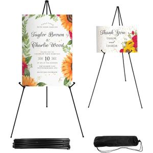 Easel Stand for Sign 65 Inches, Portable Adjustable Poster Stands for Display, Floor Tripod Collapsible Display Easel, Balck Metal Easel Stand for Wedding Sign with Portable Bags (2 Pcs)