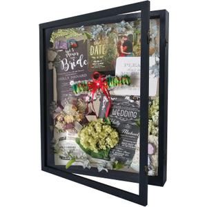 GraduationMall 16x20 Wood Shadow Box Frame Glass Door Display Case with Linen Back and 6 Stick Pins,1.5 inches Interior Depth,Ideal for Memorabilia Pictures Flowers Medals Tickets Rustic Black