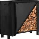 AMAGABELI GARDEN & HOME 4ft Firewood Rack with Cover Outdoor Heavy Duty 600D Oxford Outdoor Firewood Storage Cover Heavy Duty Steel Wood Holder for Patio Combo Set Black