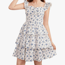 Girl's Floral Summer Dress - Ruffle, Shirred High Waist, Sweetheart Neckline, A Line Spring Dress 13 Years