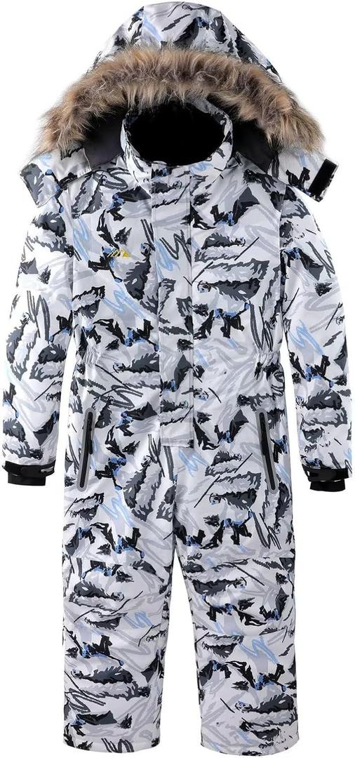 OHSNMAKSL Kid's Snowsuits Boys Ski Suits Jackets Girls Waterproof Coats Jumpsuits Winter Snowboarding Outdoor (14-16, White)