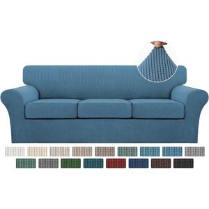 Turquoize 4 Piece Sofa Covers for 3 Cushion Couch Sofa Slipcover with Separate Cushion Couch Cover for Dogs Thick Soft Slipcover Washable Elastic Furniture Protector for Pets(XL Sofa,Dusty Blue)