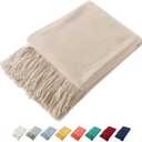 Homiest Decorative Knitted Throw Blanket with Fringe, Lightweight Acrylic Knit, Soft & Cozy Tassel Blanket for Couch, Sofa, Bed (Beige, 50 x 60 Inch)