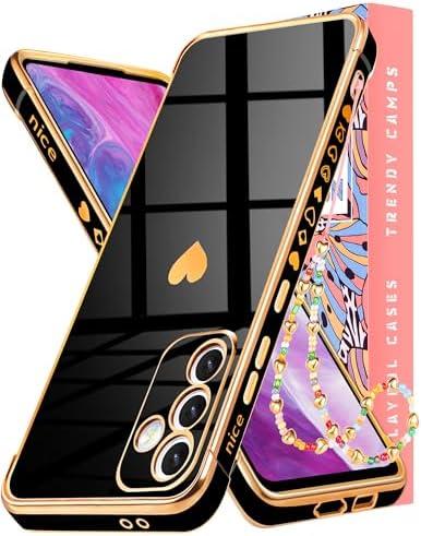 Likiyami for Samsung Galaxy S24 FE - Women Girly Cute Girls Love Heart Design with Chain & Lanyard Cover Soft TPU Bumper Stylish Pretty Plating Luxury Aesthetic for Galaxy S24 FE Case, Black 3 Pack
