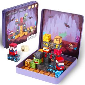 49PCS Mini Magnetic Blocks, with Iron Box, Travel Magnet Building Blocks for Toddlers, Magnetic Building Toys with Portable Iron Box STEM Educational Magnet Toys for Kids Ages 3-8 Boys Girls