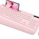 Wireless Keyboard and Mouse, Wrist Rest, Phone Holder, Batteries Included, 2.4G Lag-Free Ergonomic Keyboards Mouse Combo, KM23D Silent Keyboards Set for Computer, Laptop, PC, Windows, Pink -SABLUTE (1 Pack)