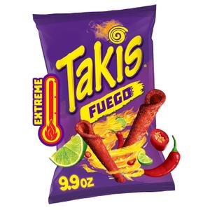 Takis Fuego 9.9 oz Sharing Size Bag, Hot Chili Pepper & Lime Flavored Extreme Spicy Rolled Tortilla Chips (9.9 Ounce (Pack of 1))