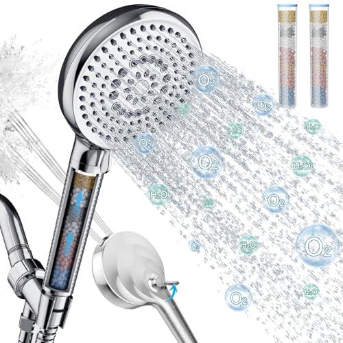 Filtered Shower Head with Handheld, 10 Spray Mode High Pressure Shower Head with Filters, Shower Filter Head for Hard Water, Powerful Spray for Cleaning, 2 Replaceable Filters Included, Chrome