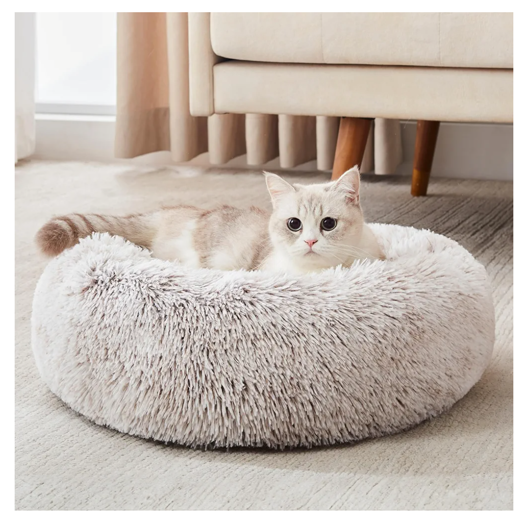WESTERN HOME WH Calming Dog & Cat Bed, Anti-Anxiety Donut Cuddler Warming Cozy Soft Round Bed, Fluffy Faux Fur Plush Cushion Bed for Small Medium Dogs and Cats (20"/24"/27"/30")