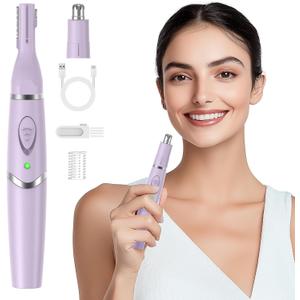 Nose Hair Trimmer for Women - 2 in 1 Professional Painless Eyebrow and Facial Hair Trimmer for Men and Women, USB Rechargeable Trimmer Double Edged Blades Easy to Clean
