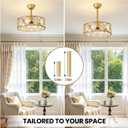 RUIYEY Crystal Ceiling Fans with Lights: 19 inch Gold Caged Fandelier Ceiling Fan with Remote, Height Adjustable Reversible 7 Blades 6 Speeds E26 4 Light Modern Flush Mount Ceiling Light for Bedroom