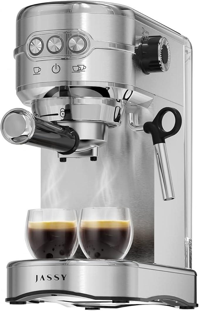 JASSY Espresso Maker 20 Bar Cappuccino Coffee Machine with Milk Steamer for Espresso/Cappuccino/Latte/Mocha for Home Brewing,Single/Double Cup Control,Small Size for Kitchen,1350W, JS-105