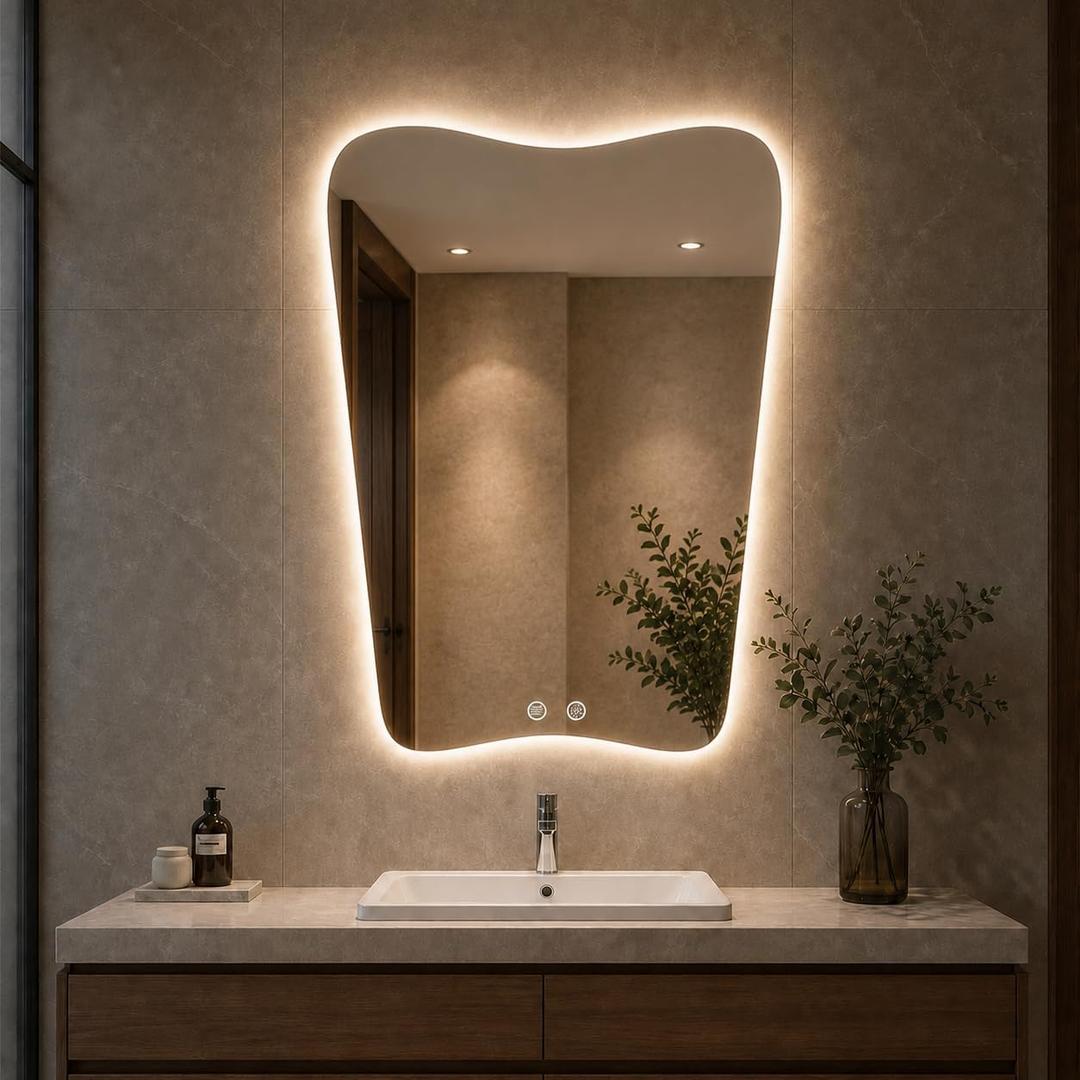 22x30 Inch Backlit Bathroom Mirror, Frameless LED Vanity Mirror with Lights, Dimmable Anti-Fog,Vertical Wall Mount for Bathroom Makeup, 3 Color Changing, Shatterproof, Touch Sensor