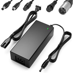 42V 2A Battery Charger Universal 5 Plugs Power Supply Adapter for 36V Lithium Battery, DC Plug with 8mm 3 Prong /12mm 3 Prong /8mm RCA/3-Pin Male XLR Connector, Power Adaptor Supply Cord